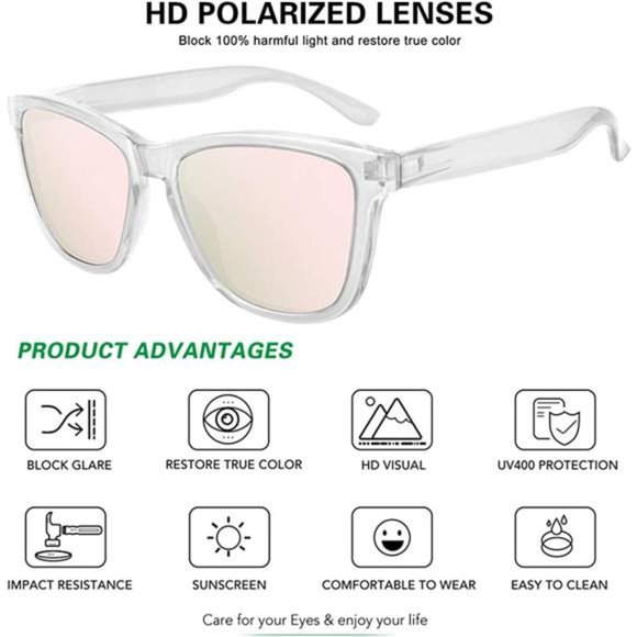 Pink Polarized Sunglasses for Women Men Classic Retro Designer Style - Picture 3 of 6